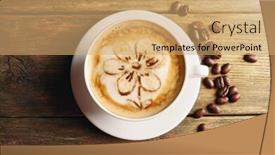  Presentation with grains - Amazing presentation design having cup of coffee latte art with grains on wooden background backdrop and a coral colored foreground