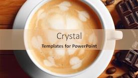  Presentation with coffee chocolate - Presentation design enhanced with cup of coffee latte art with grains and chocolate bar on wooden table closeup background and a lemonade colored foreground