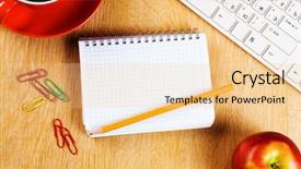  Presentation with notepad - PPT layouts enhanced with cup of coffee notepad and keyboard on wooden table background and a blonde colored foreground