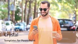  Presentation with city street - Slides enhanced with cup of coffee on city background and a coral colored foreground