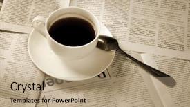 Presentation with coffee cup - Audience pleasing presentation design consisting of cup of coffee on newspaper backdrop and a coral colored foreground