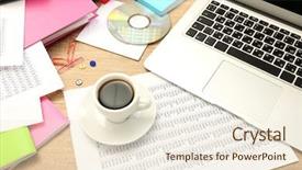  Presentation with coffee cup - Slide set enhanced with restaurant - blurred photo of food exhibition background and a lemonade colored foreground.