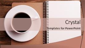  Presentation with pen laptop coffee cup clips - Colorful PPT layouts enhanced with cup of coffee on saucer backdrop and a coral colored foreground