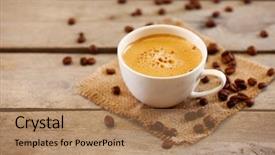  Presentation with coffee cup diary - Presentation featuring cup of coffee on table background and a coral colored foreground