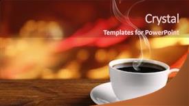  Presentation with cup coffee - Presentation theme featuring cup of coffee on table on bright background background and a tawny brown colored foreground