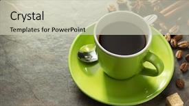  Presentation with coffee cup diary - Theme with cup of coffee on table background and a soft green colored foreground