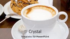  Presentation with cup cake - PPT theme with cup of coffee on wooden background and a light gray colored foreground