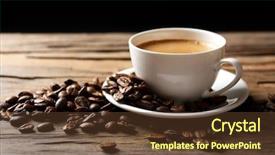  Presentation with cup coffee - Cool new theme with cup of coffee on wooden backdrop and a  colored foreground