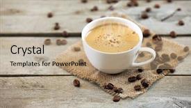  Presentation with close up wooden decking - Beautiful PPT layouts featuring cup of coffee on wooden backdrop and a coral colored foreground