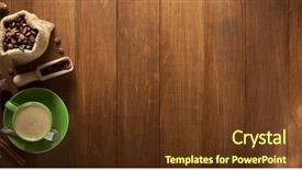  Presentation with green coffee - Theme featuring cup of coffee on wooden background and a tawny brown colored foreground