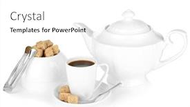  Presentation with teapot - Beautiful slides featuring cup-of-coffee-sugar-bowl backdrop and a white colored foreground