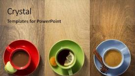  Presentation with cacao - Cool new slide deck with cup of coffee tea backdrop and a coral colored foreground