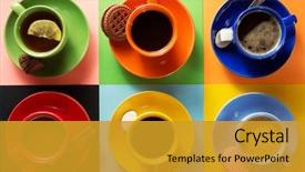  Presentation with tea coffee - Theme featuring cup of coffee tea background and a gold colored foreground