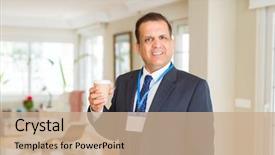  Presentation with identification card - Theme enhanced with cup of coffee wearing identification background and a coral colored foreground