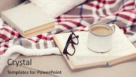  Presentation with coffee book - Slide deck having cup of coffee with book background and a  colored foreground