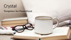  Presentation with coffee book - Beautiful presentation featuring cup of coffee with book on sofa in living room backdrop and a lemonade colored foreground