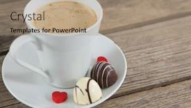 Presentation with confectionery - Theme enhanced with cup-of-coffee-with-chocolate background and a coral colored foreground