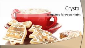  Presentation with baby jesus christmas rustic isolated - Colorful presentation theme enhanced with cup of coffee with christmas backdrop and a  colored foreground