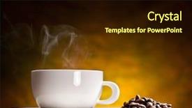  Presentation with coffee beans - PPT theme consisting of cup of coffee with coffee background and a wine colored foreground