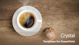  Presentation with pen laptop coffee cup clips - PPT theme featuring cup of coffee with cupcake background and a coral colored foreground