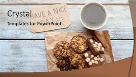  Presentation with free veterans day - Cool new presentation theme with cup of coffee with fresh croissant and have a nice day massage on wooden table top view backdrop and a lemonade colored foreground