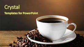  Presentation with grains - Audience pleasing PPT layouts consisting of cup of coffee with grains on wooden table on dark background backdrop and a tawny brown colored foreground