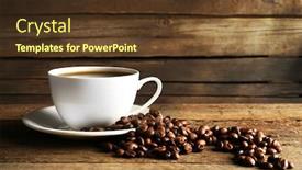  Presentation with grains - Cool new PPT theme with cup of coffee with grains on wooden background backdrop and a tawny brown colored foreground