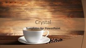  Presentation with grains - Slide set consisting of cup of coffee with grains on wooden background background and a coral colored foreground