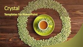  Presentation with green coffee beans - Colorful slide deck enhanced with cup of coffee with grains backdrop and a tawny brown colored foreground