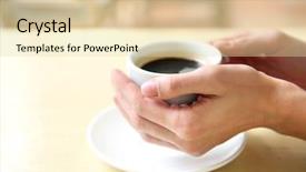  Presentation with coffee cup - Audience pleasing presentation design consisting of cup of coffee with hands on table in cafe background backdrop and a lemonade colored foreground
