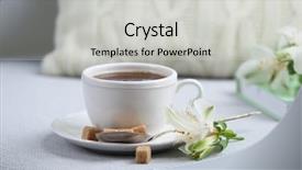  Presentation with ingredients brown sugar coffee beans - Theme having cup of coffee with lump background and a light gray colored foreground