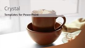  Presentation with marsh - Presentation theme enhanced with cup of coffee with marsh mellow on a table in kitchen background and a light gray colored foreground
