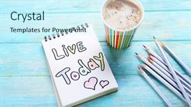  Presentation with today - Presentation theme having colorful notes inscription - cup of coffee with note background and a cool aqua colored foreground