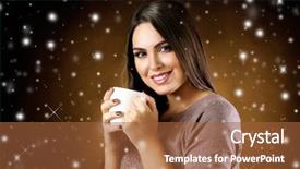  Presentation with pen laptop coffee cup clips - PPT theme featuring cup of coffee with snow background and a  colored foreground
