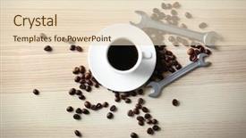  Presentation with flowers on white wooden - Beautiful slide deck featuring cup of coffee with spanner backdrop and a lemonade colored foreground