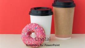  Presentation with coffee donuts - PPT theme consisting of cup-of-coffee-with-tasty background and a coral colored foreground