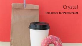  Presentation with coffee donuts - Beautiful PPT layouts featuring cup-of-coffee-with-tasty backdrop and a coral colored foreground