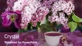  Presentation with lilacs - PPT layouts enhanced with flower still life painting art - cup of coffee background and a violet colored foreground