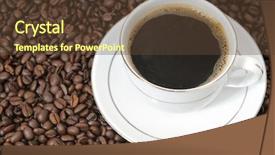  Presentation with grains - Beautiful presentation featuring cup of coffee on a background coffee grains backdrop and a tawny brown colored foreground