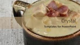  Presentation with bacon - Cool new PPT layouts with cup-of-corn-chowder backdrop and a coral colored foreground