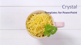  Presentation with noodles - Beautiful presentation design featuring cup of dry soup noodles backdrop and a sky blue colored foreground