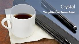  Presentation with coffee cup - Colorful PPT theme enhanced with cup of espresso coffee stylus backdrop and a ocean colored foreground