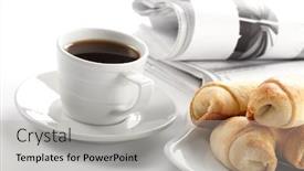  Presentation with news paper - PPT layouts enhanced with cup of fragrant coffee on a morning paper business news background and a light gray colored foreground
