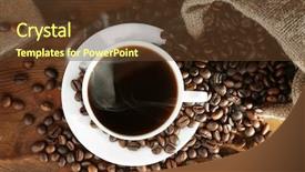  Presentation with sack of coffee beans - Presentation theme consisting of cup of fresh coffee background and a  colored foreground