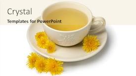  Presentation with tea cup - PPT theme consisting of cup-of-fresh-healthy-dandelion background and a lemonade colored foreground