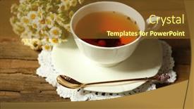  Presentation with herbal - Beautiful PPT theme featuring cup of fresh herbal tea on wooden table backdrop and a tawny brown colored foreground