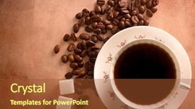  Presentation with brewed - Amazing slide deck having cup of freshly brewed black coffee top view focus on beans backdrop and a red colored foreground