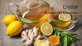  Presentation with tea plant - Beautiful presentation theme featuring construction cranes rise over typical colonial architecture against blue sky in old havana cuba backdrop and a teal colored foreground.