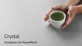  Presentation with matcha green tea - Audience pleasing presentation consisting of cup of green matcha tea backdrop and a light gray colored foreground