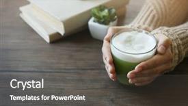  Presentation with matcha green tea - Audience pleasing PPT theme consisting of cup of green matcha tea backdrop and a dark gray colored foreground